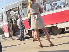 Beautiful Blonde Upskirted On A Bus