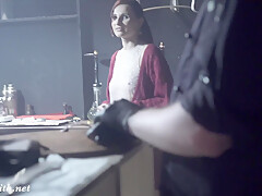 Jeny Smith bottomless in the club. Painted shorts looks like real